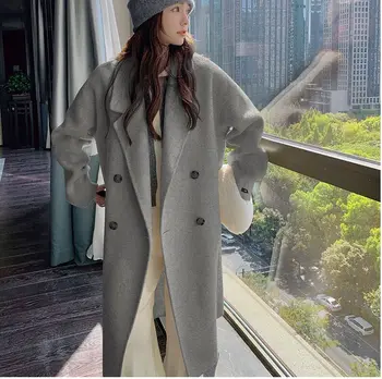 Зимняя одежда, женские шерстяные пальто с отложным воротником, однобортные свободные длинные пальто Casaco Feminino, топы Invierno2023