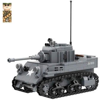 Игрушечное военное оружие WW2 M5A1 Stuart Light Tanks, строительные блоки, Игрушки, новые Кирпичи, армейская модель, подарки