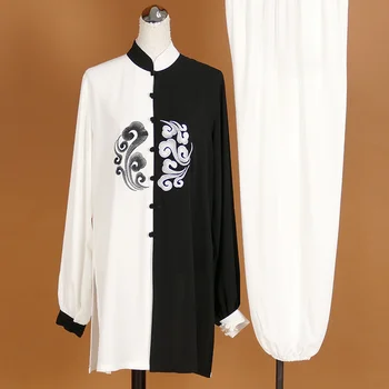 Изготовленная на заказ одежда для тайцзицюань, одежда для ушу, выступление на соревнованиях по чанцюань с длинным кулаком, вышивка унисекс 2023, черный, белый
