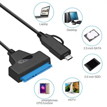 Кабель-адаптер USB3.0 USBC 2-в-1 Easy для жесткого диска со скоростью передачи данных до 6 Гбит /с 2,5 