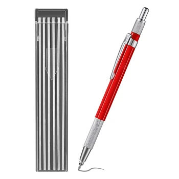 Карандаш для сварщиков с 12-штучными заправками с серебристой полосой, металлический маркер, механический сварочный карандаш для трубочистов, фабричный, красный