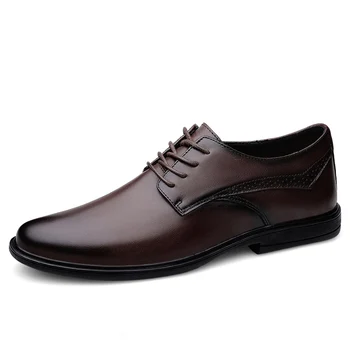 Классические мужские модельные туфли с острым носком, мужские кожаные черные свадебные туфли-Оксфорды, вечерние туфли в стиле ретро, однотонные легкие мужские туфли на шнуровке