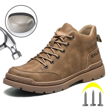 Кожаные рабочие защитные ботинки Для мужчин и женщин, неразрушаемая защитная обувь со стальным носком, защита от проколов, строительная обувь, кроссовки