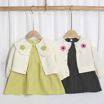 Комплект детской одежды в корейском стиле 2023, осенний кардиган и платье для девочек, детская одежда