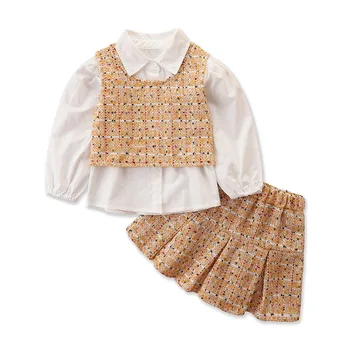 комплект из 3 предметов для девочек, белая рубашка + жилет + юбка, костюмы для детей, модная одежда для девочек