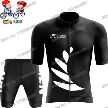 Комплект майки для велоспорта детской сборной Новой Зеландии 2023 года Для мальчиков, одежда для велоспорта, Летние велосипедные шорты, костюм для шоссейных гонок для девочек MTB, велосипедная рубашка для девочек, костюм для девочек