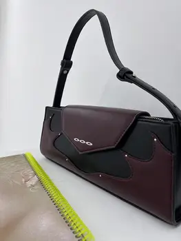 Корейская сумка через плечо из искусственной кожи контрастных цветов Y2k, модные женские кошельки и сумки с заклепками, модная дизайнерская сумка