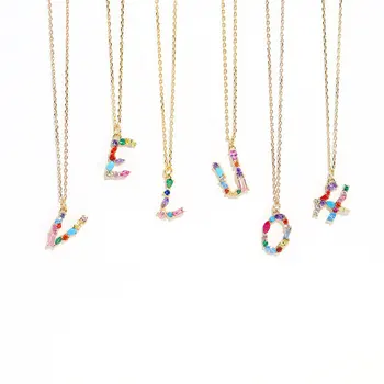 Красочное хрустальное ожерелье с крупными начальными буквами, Изящное ожерелье из стерлингового серебра с позолоченным кубическим цирконием, подвеска с алфавитом Az