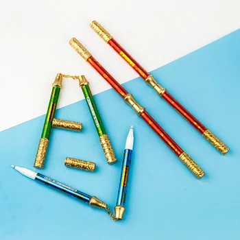 Креативный Мультяшный вид Детской ручки-Нунчаку с Золотой Лентой, Синяя и черная Студенческая ручка с Двойной заправкой