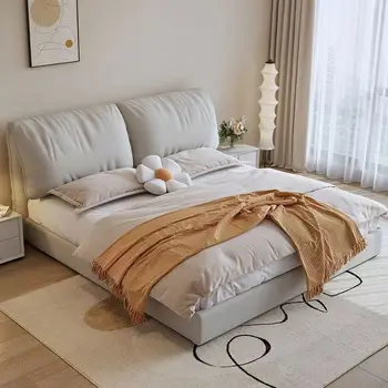 Кровать Итальянская минималистичная Тканевая Кровать Сетка для главной спальни Красная 1,8 м, Маленький блок 1,5 м, Односпальная кровать, Мягкая сумка из ткани, Художественная Двуспальная кровать