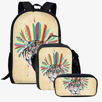 Крутое индийское животное 3 шт./компл. Рюкзак с 3D принтом для школьников, сумка для книг, Аниме, рюкзак для ноутбука, сумка для ланча, пенал