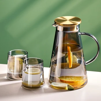 Кувшин для холодной стеклянной воды Прозрачный Термостойкий Кувшин для воды с ручкой Чайник для воды в холодильнике большой емкости