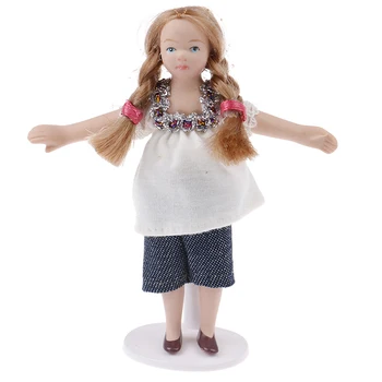 Кукольный домик, винтажная керамическая кукла, Маленькая блондинка с косами, девочка в коротких штанишках, коллекция кукольных игрушек для одежды
