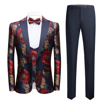 (Куртки + жилеты + брюки) Роскошная одежда, Мужской высококачественный деловой костюм-тройка с принтом / джентльменское вечернее платье, блейзеры для отдыха