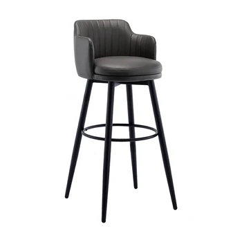 Кухонные барные стулья со спинкой, Вращающиеся Металлические черные ножки, Современный обеденный барный стул, Домашний декор для гостиной