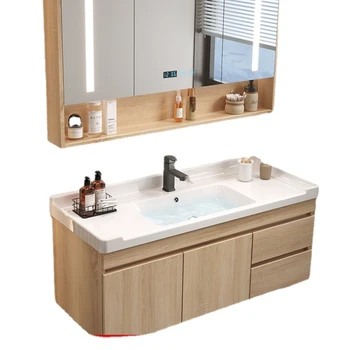 Легкая Роскошная Керамическая раковина из массива дерева, встроенный шкаф для ванной Комнаты, Столик для ванной Комнаты, набор шкафов для мытья рук, Умывальник