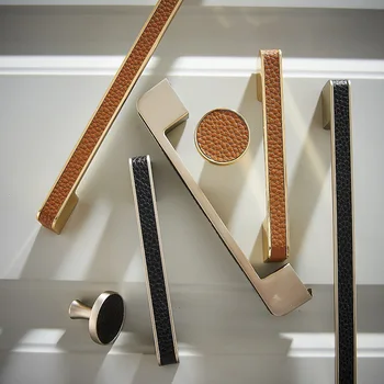 Легкий роскошный кожаный шкаф, Скандинавская Современная Минималистичная ручка для шкафа, Высококачественные Европейские ручки для кухонных ящиков черного цвета