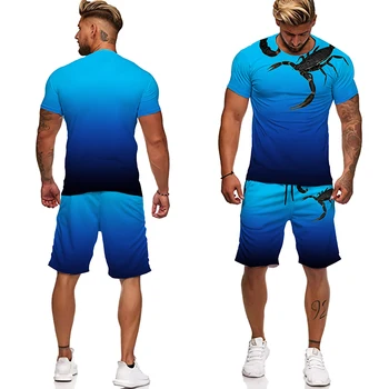 Летние легкие модные повседневные комплекты футболок с 3D принтом Scorpion для мужчин и женщин, мужской спортивный костюм, комплект из 2 предметов, мужская одежда