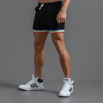 Летние мужские повседневные радужные шорты Свободные хлопчатобумажные спортивные шорты Мужские прямые спортивные короткие брюки Шорты для бега с эластичной резинкой на талии