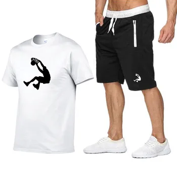 Летние мужские спортивные шорты, футболка и шорты, футболка из чистого хлопка, Мужской спортивный костюм Mannen Basketball Trainingspak