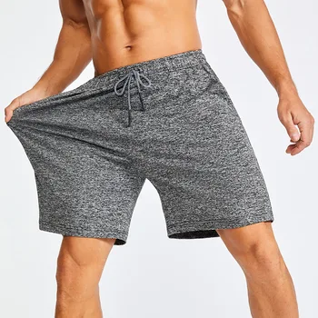 Летние мужские спортивные шорты, Новые свободные повседневные трикотажные брюки с эластичной завязкой из полиэстерового волокна для фитнеса, высокоэластичные 5-точечные брюки