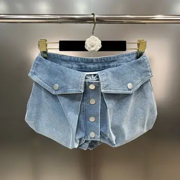 летние однобортные джинсовые шорты европейского и американского дизайнера уличной моды 2023 года с большими карманами Sa