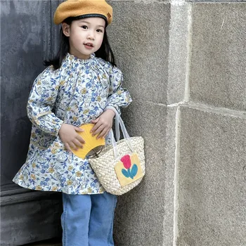 Летняя соломенная сумочка для маленьких девочек, милая цветочная сумка-тоут, детская сумка через плечо, сумки принцессы, Детская сумка в корейском стиле