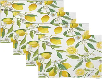 Лимонные фрукты с узором в виде цветов и листьев, коврики, украшение дома для обеденного стола, водонепроницаемые коврики для кухонного стола, набор из 4 штук