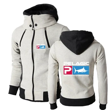 Логотип Pelagic Fishing 2023, Мужские куртки на молнии, осень-зима, повседневное флисовое пальто, куртка-бомбер, шарф, воротник, Модная верхняя одежда с капюшоном