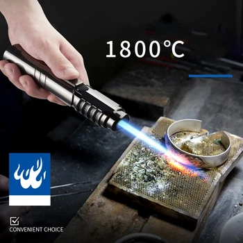 Металлическая ветрозащитная голубая струя пламени 1800 ℃ Высокотемпературная горелка Зажигалка для кемпинга, барбекю, Кухонный сварочный пистолет-распылитель
