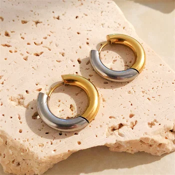 Металлические серьги-кольца с двухцветным соединением, Титановая сталь, позолоченные Женские серьги для женщин, подарок для вечеринки 2023