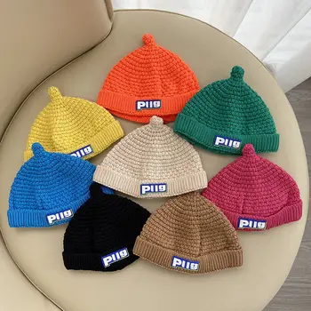 Милая детская шапочка, детская шапка, теплая осенне-зимняя шапка, вязаная теплая шапочка-бини для мальчиков и девочек, вязаный пуловер, шапочка-пустышка