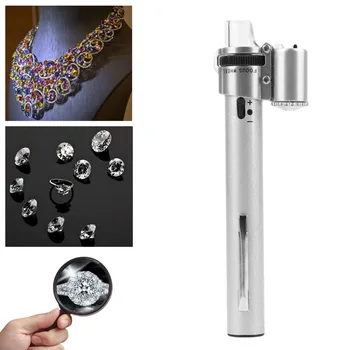 Мини-увеличительное стекло в форме ручки, светодиодная лампа со 100-кратным увеличением, карманный микроскоп для ювелирных изделий, печати, электронной промышленности.