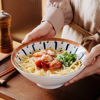 Миска для лапши FANCITY в японском стиле, бытовая большая керамическая миска для супа, высококачественная чистая красная миска для лапши, миска для рамена, ведро для