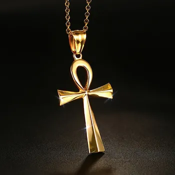 Мистическое Египетское ожерелье с подвеской в виде креста АНК для женщины Золотые ювелирные изделия из Египта из нержавеющей стали Отличный подарок 20 дюймов