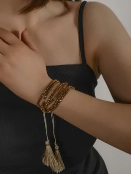 Многослойный золотой браслет из бисера Duoximi в азиатском стиле, выдвижной женский браслет
