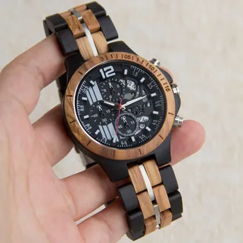 многофункциональные мужские часы из дерева черного цвета
