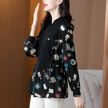 Модная шифоновая рубашка для женщин, новые шерстяные топы в стиле пэчворк, парная рубашка