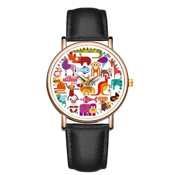 Модные женские кварцевые часы Color Animal Series, Элегантные наручные часы из водонепроницаемой кожи Dopamine Color