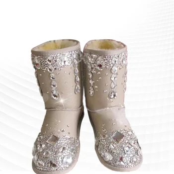 Модные зимние ботинки со стразами неправильной формы, утолщенная теплая нескользящая популярная женская хлопчатобумажная обувь с бархатной женской обувью