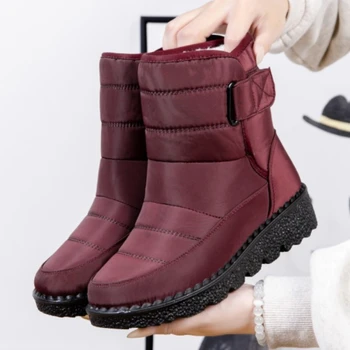 модные нескользящие водонепроницаемые женские зимние ботинки для плюшевых женщин, зимние ботильоны с толстой подошвой, сохраняющие тепло хлопковые туфли