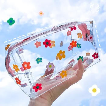 Модные сумки-карандаши, цветочная прозрачная водонепроницаемая косметичка, многофункциональная портативная сумка для хранения канцелярских принадлежностей для девочек большой емкости