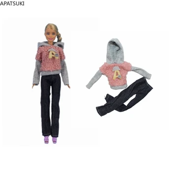 Модный комплект кукольной одежды для куклы Барби, топ с капюшоном уникального дизайна, Длинные брюки для куклы Barbie 1/6, аксессуары для кукол, детские игрушки своими руками