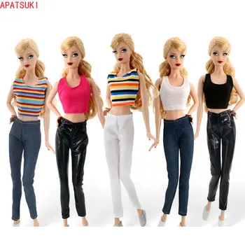 Модный комплект кукольной одежды для куклы Барби, многоцветный базовый топ, жилет на бретелях, джинсовые брюки, брюки 1/6, аксессуары для кукол, детские игрушки