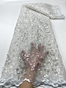 Модный Французский сетчатый материал Вышивка крупными блестками кружевная ткань Африканский Нигерийский тюль кружевная ткань для свадебного платья 5 ярдов