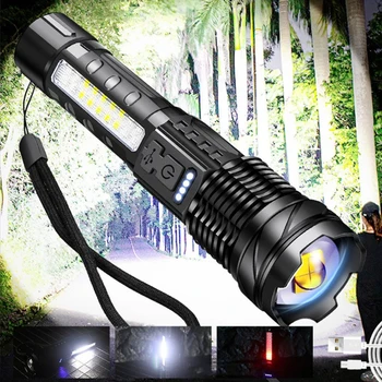 Мощные светодиодные фонари USB Перезаряжаемый рабочий фонарь COB Тактический фонарь для самообороны с растягивающим зумом Фонарь для рыбалки и кемпинга