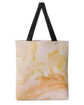 Мраморная простая градиентно-оранжевая женская холщовая сумка для покупок большой емкости, многоразовые студенческие сумки на плечо