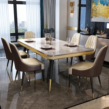 Мраморный обеденный стол и стулья сочетание легкого роскошного простого современного небольшого прямоугольного домашнего обеденного стола