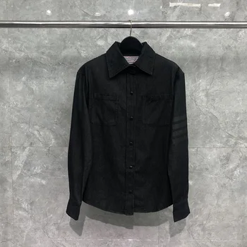 Мужская джинсовая рубашка TB BROWIN с длинным рукавом Материал Полосатый Корейский дизайн Высококачественная выстиранная джинсовая блузка Хлопковый топ