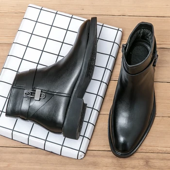 Мужская классическая обувь из натуральной кожи, мужские модные ботильоны, мужские повседневные короткие ботинки в британском стиле с высоким берцем на плоской подошве.